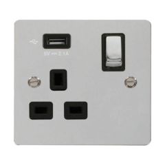 Click Define FPCH571UBK 13A 1 Gang Switched Socket Outlet With Single 2.1A USB Outlet Chrome