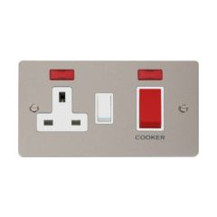 Click Define FPPN205WH 45A 2 Gang DP Switch With 13A DP Switched Socket Outlet & Neons Pearl Nickel