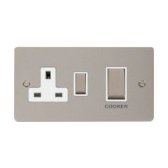 Click Define FPPN504WH 45A 2 Gang DP Switch With 13A DP Switched Socket Outlet Pearl Nickel