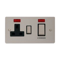 Click Define FPPN505BK 45A 2 Gang DP Switch With 13A DP Switched Socket Outlet & Neons Pearl Nickel