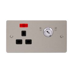 Click Define FPPN655BK 13A 1 Gang DP Key Lockable Switched Socket With Neon (Double Plate) Pearl Nickel
