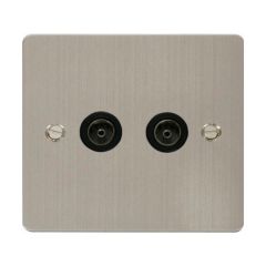 Click Define FPSS066BK Twin Non-Isolated Coaxial Outlet Stainless Steel