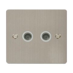 Click Define FPSS066WH Twin Non-Isolated Coaxial Outlet Stainless Steel