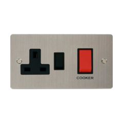 Click Define FPSS204BK 45A 2 Gang DP Switch With 13A DP Switched Socket Outlet Stainless Steel