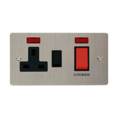 Click Define FPSS205BK 45A 2 Gang DP Switch With 13A DP Switched Socket Outlet & Neons Stainless Steel