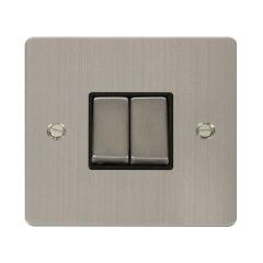 Click Define FPSS412BK 10AX 2 Gang 2 Way Plate Switch Stainless Steel