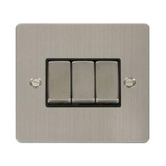 Click Define FPSS413BK 10AX 3 Gang 2 Way Plate Switch Stainless Steel