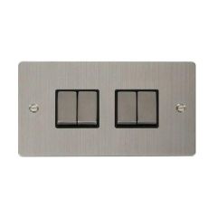 Click Define FPSS414BK 10AX 4 Gang 2 Way Plate Switch Stainless Steel