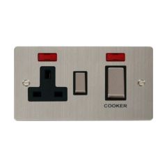 Click Define FPSS505BK 45A 2 Gang DP Switch With 13A DP Switched Socket Outlet & Neons Stainless Steel