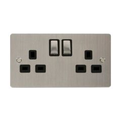 Click Define FPSS536BK 13A 2 Gang DP Switched Socket Outlet Stainless Steel