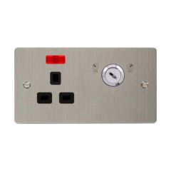 Click Define FPSS655BK 13A 1 Gang DP Key Lockable Switched Socket With Neon (Double Plate) Stainless Steel