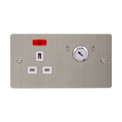 Click Define FPSS655WH 13A 1 Gang DP Key Lockable Switched Socket With Neon (Double Plate) Stainless Steel