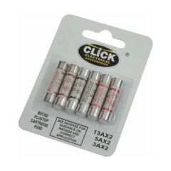 Click FU038 Card of 6 X Assorted Fuses (2 X 13A, 2 X 5A & 2 X 3A)