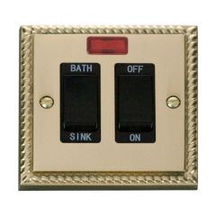 Click Deco GCBR024BK 20A DP Sink/Bath Plate Switch With Neon Georgian Brass