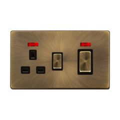 Definity SFAB505BK 50A 2 Gang DP Switch With 13A DP Switched Socket Outlet & Neons