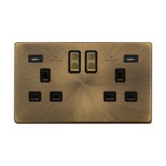 Definity SFAB580BK 13A 2 Gang Switched Socket Outlet With Twin 2.1A USB Outlets