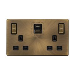 Definity SFAB586BK 13A 2 Gang Switched Socket Outlet With Type A & C USB (4.2A) Outlets