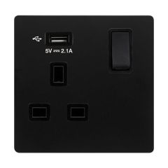 Definity SFBK771UBK 13A 1 Gang Switched Socket Outlet With Single 2.1A USB Outlet