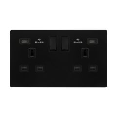 Definity SFBK780BK 13A 2 Gang Switched Socket Outlet With Twin 2.1A USB Outlets
