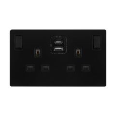 Definity SFBK786BK 13A 2 Gang Switched Socket Outlet With Type A & C USB (4.2A) Outlets