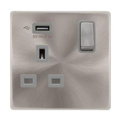 Definity SFBS571UGY 13A 1 Gang Switched Socket Outlet With Single 2.1A USB Outlet