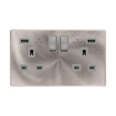 Definity SFBS580GY 13A 2 Gang Switched Socket Outlet With Twin 2.1A USB Outlets