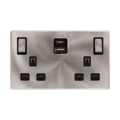 Definity SFBS586BK 13A 2 Gang Switched Socket Outlet With Type A & C USB (4.2A) Outlets