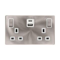 Definity SFBS586PW 13A 2 Gang Switched Socket Outlet With Type A & C USB (4.2A) Outlets