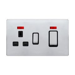 Definity SFCH505BK 50A 2 Gang DP Switch With 13A DP Switched Socket Outlet & Neons