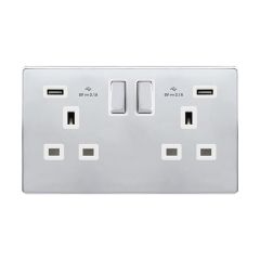 Definity SFCH580PW 13A 2 Gang Switched Socket Outlet With Twin 2.1A USB Outlets