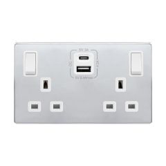Definity SFCH586PW 13A 2 Gang Switched Socket Outlet With Type A & C USB (4.2A) Outlets