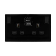Definity SFMB786BK 13A 2 Gang Switched Socket Outlet With Type A & C USB (4.2A) Outlets