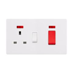 Definity SFPW205PW 50A 2 Gang DP Switch With 13A DP Switched Socket Outlet & Neons