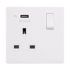 Definity SFPW771UPW 13A 1 Gang Switched Socket Outlet With Single 2.1A USB Outlet