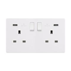 Definity SFPW780PW 13A 2 Gang Switched Socket Outlet With Twin 2.1A USB Outlets