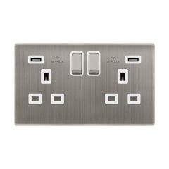 Definity SFSS580PW 13A 2 Gang Switched Socket Outlet With Twin 2.1A USB Outlets