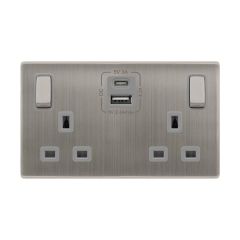 Definity SFSS586GY 13A 2 Gang Switched Socket Outlet With Type A & C USB (4.2A) Outlets