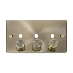 Click Deco VPAB153PL 2 Gang Unfurnished Dimmer Plate & Knobs (1200W Max) - 3 Apertures Antique Brass