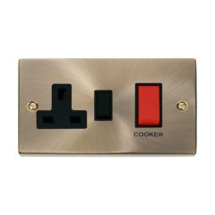 Click Deco VPAB204BK 45A 2 Gang DP Switch With 13A DP Switched Socket Outlet Antique Brass