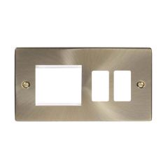 Click Deco VPAB31102 2 Gang GridPro With Twin New Media Aperture Combination Plate Antique Brass