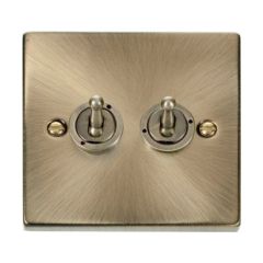 Click Deco VPAB422 10AX 2 Gang 2 Way Toggle Plate Switch Antique Brass