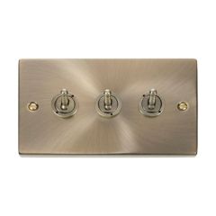 Click Deco VPAB423 10AX 3 Gang 2 Way Toggle Plate Switch Antique Brass
