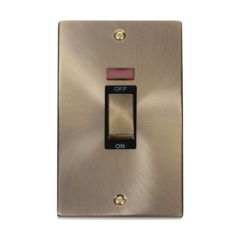 Click Deco VPAB503BK 45A 2 Gang (Vertical) DP Plate Switch With Neon Antique Brass