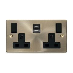 Click Deco VPAB786BK 13A 2 Gang Switched Socket Outlet With Type A & C USB (4.2A) Outlets Antique Brass