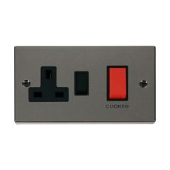 Click Deco VPBN204BK 45A 2 Gang DP Switch With 13A DP Switched Socket Outlet Black Nickel