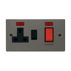 Click Deco VPBN205BK 45A 2 Gang DP Switch With 13A DP Switched Socket Outlet & Neons Black Nickel