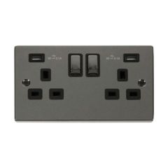 Click Deco VPBN580BK 13A 2 Gang Switched Socket Outlet With Twin USB (Total 4.2A) Outlets Black Nickel