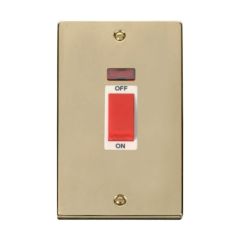 Click Deco VPBR203WH 45A 2 Gang (Vertical) DP Plate Switch With Neon Brass