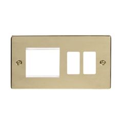 Click Deco VPBR31102 2 Gang GridPro With Twin New Media Aperture Combination Plate Brass