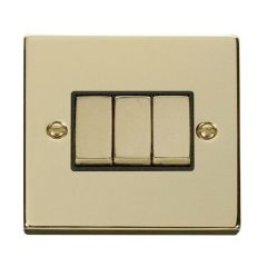Click Deco VPBR413BK 10AX 3 Gang 2 Way Plate Switch Brass